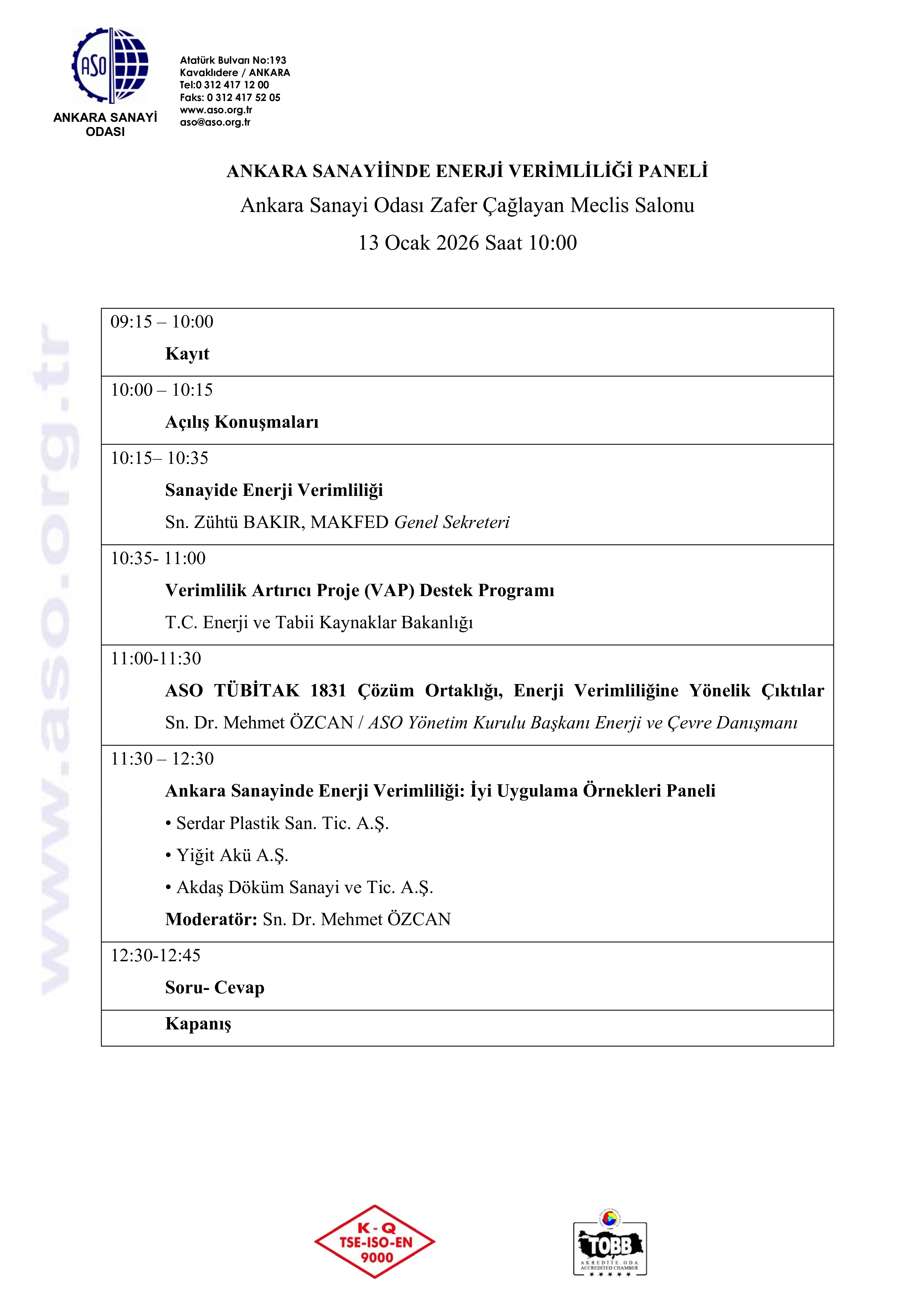 ANKARA SANAYİİNDE ENERJİ VERİMLİLİĞİ PANELİ