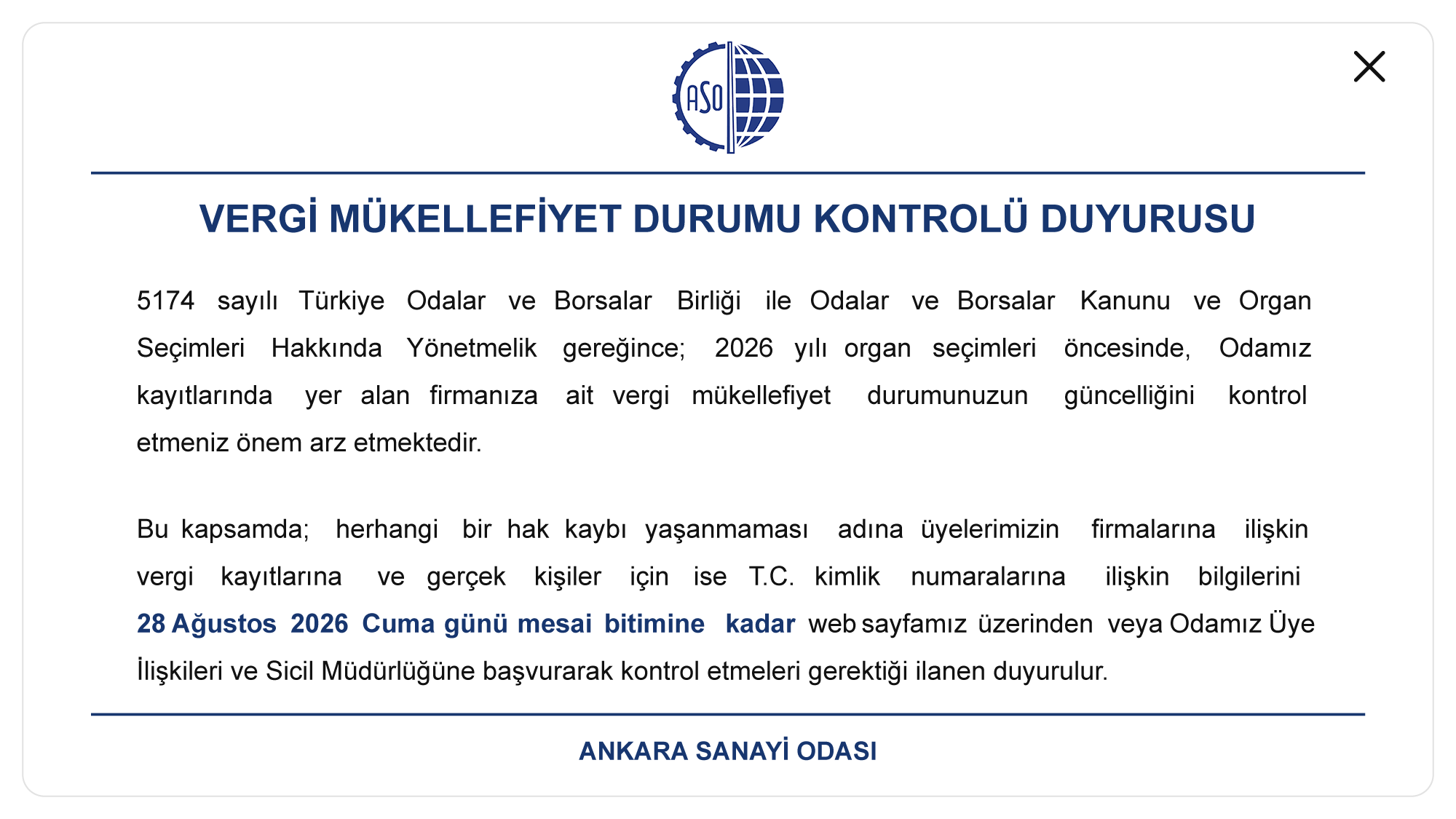 Vergi Mükellefiyet Durumu Kontrolü Duyurusu